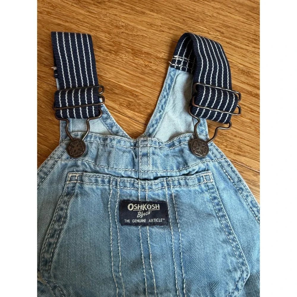 OshKosh B'gosh Farmhouse Retro Denim Shortalls Toddler 3T Blue Striped Straps